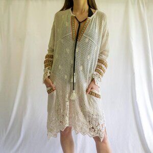 MUCHE ET MUCHETTE Cream Crochet Coverup with Patterned Trim